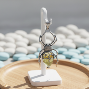 Accueil pendentif "araignée" en argent 925 et ambre