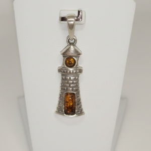 Accueil pendentif "phare" en argent 925 et ambre